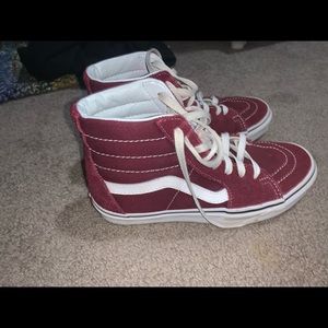 Red suede high top vans